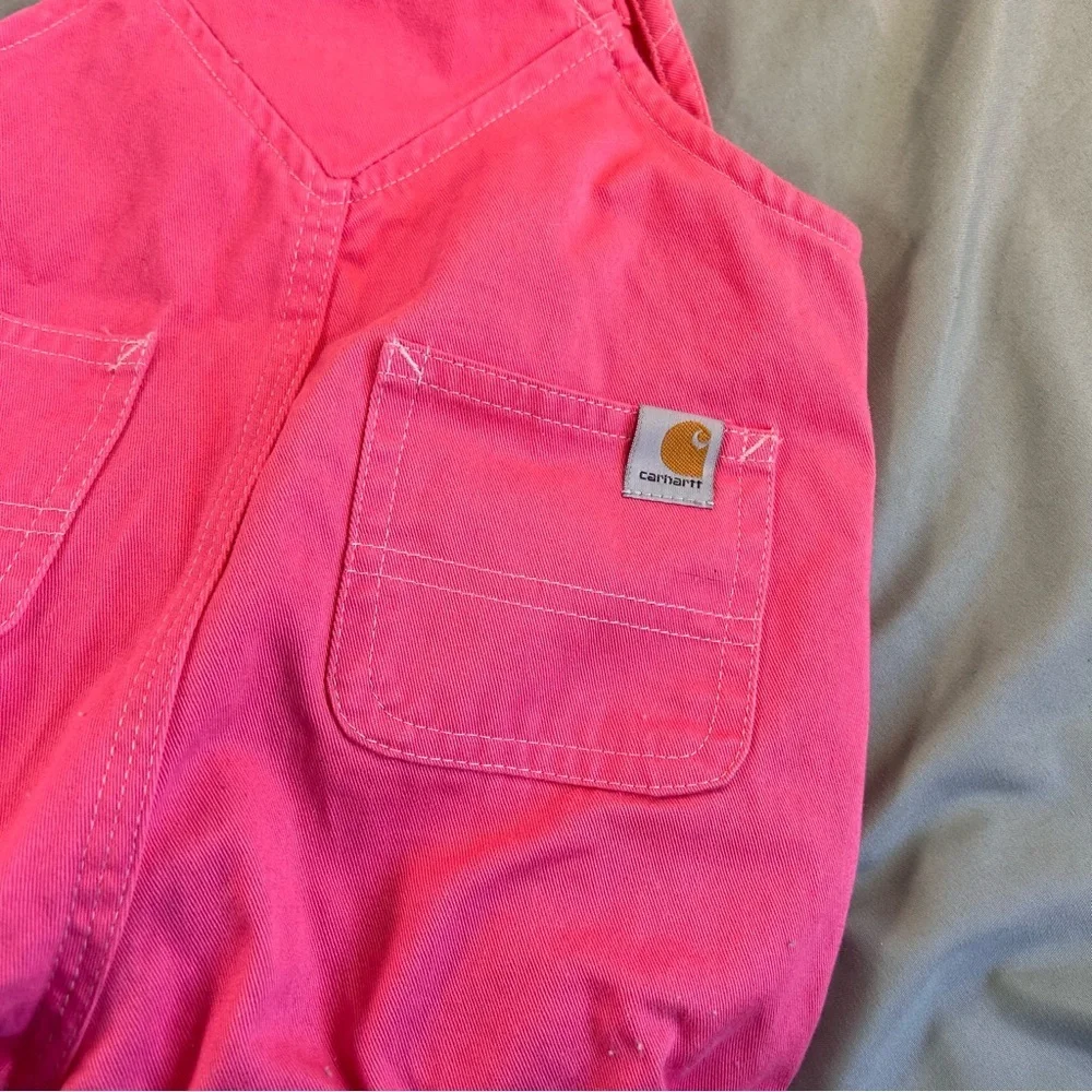 Carhartt Bright Pink Kids Overalls Girls size 12M Shortalls - Picture 6 of 6